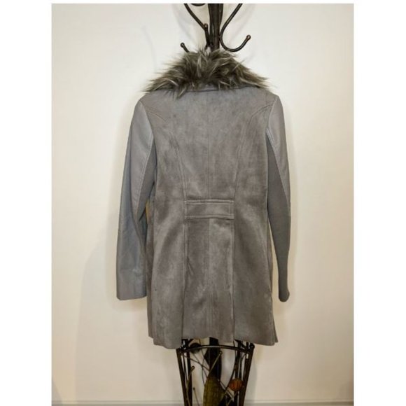 Black Tape Womens Faux Fur Collar Jacket Coat Long Sleeve Zip Pocket Size S Gray - Picture 3 of 4